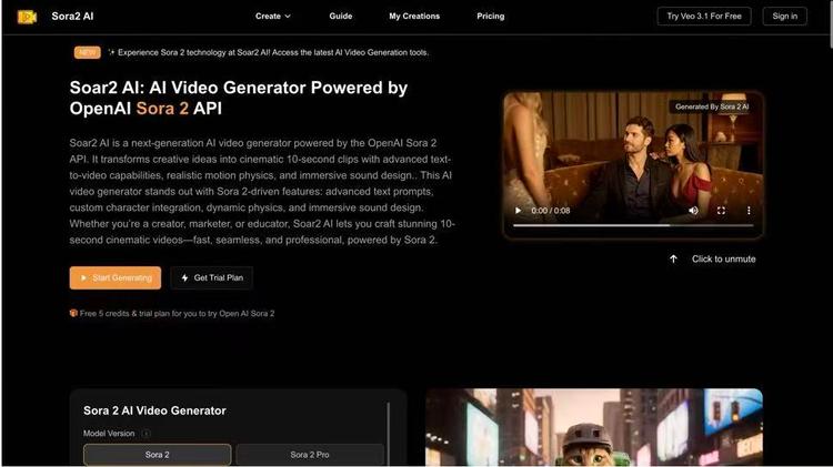 Soar2 AI Advanced Sora 2 Powered AI Video Genera featured image