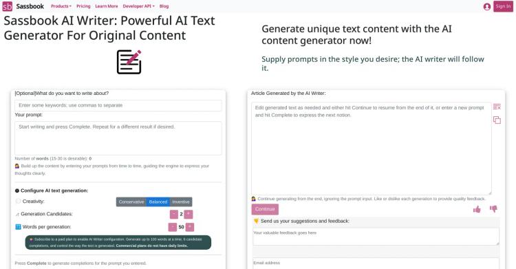 Sassbook AI Writer featured image