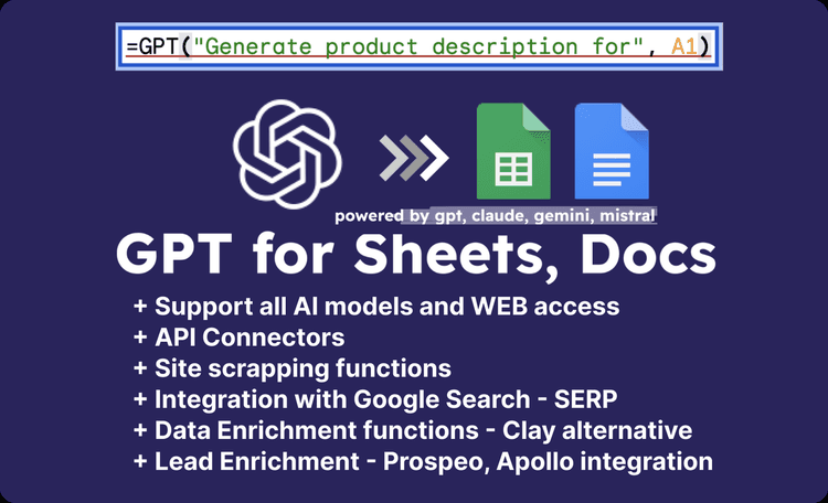 ChatGPT, Gemini, Mistral, Perplexity for Sheets | Pro... featured image ChatGPT, Gemini, Mistral, Perplexity for Sheets | Pro... featured image