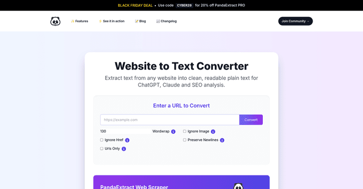 PandaExtract Website to Text Converter featured image PandaExtract Website to Text Converter featured image