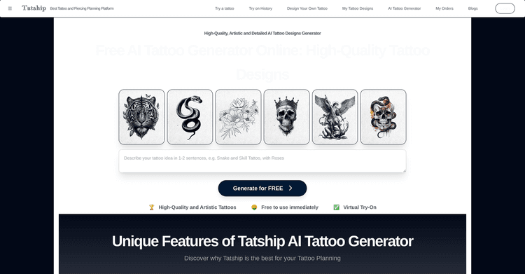 Tatship AI Tattoo Generator featured image Tatship AI Tattoo Generator featured image