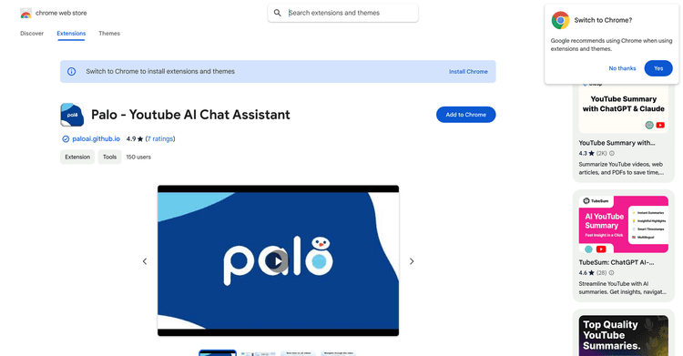Palo - Youtube AI Chat Assistant featured image Palo - Youtube AI Chat Assistant featured image