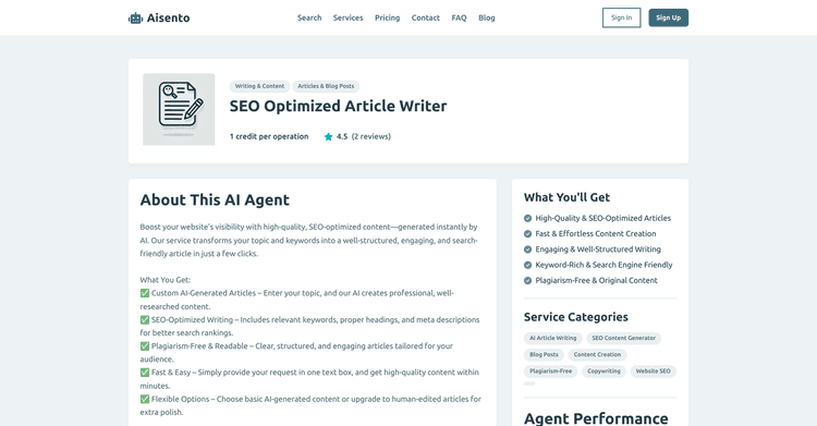 SEO Optimized Article Writer - Aisento featured image SEO Optimized Article Writer - Aisento featured image