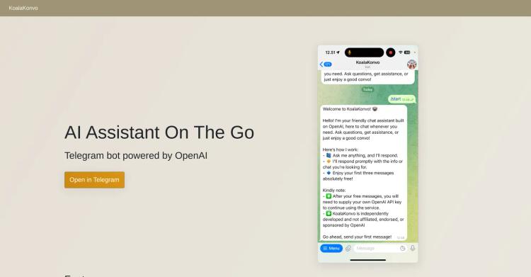 KoalaKonvo - AI Assistant for Telegram featured image KoalaKonvo - AI Assistant for Telegram featured image
