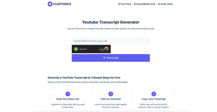 Claptools Free Youtube Transcriptor featured image Claptools Free Youtube Transcriptor featured image