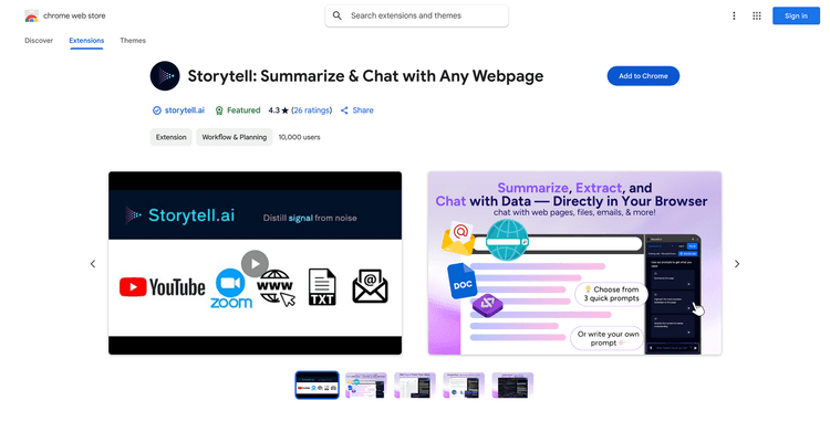 Storytell: Summarize & Chat with Any Webpage featured image Storytell: Summarize & Chat with Any Webpage featured image