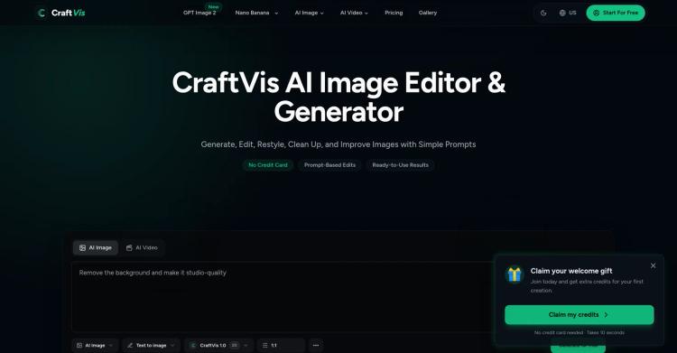 CraftVis AI Image Editor & Generator featured image CraftVis AI Image Editor & Generator featured image