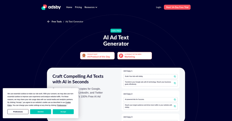 Adsby's Free AI Ad Text Generator featured image Adsby's Free AI Ad Text Generator featured image