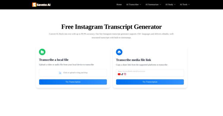 Saveto AI | Instagram Transcript Generator featured image Saveto AI | Instagram Transcript Generator featured image