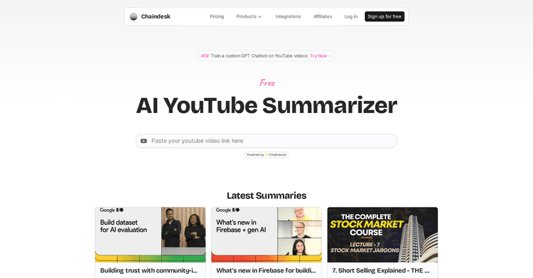 AI YouTube Summarizer featured image AI YouTube Summarizer featured image