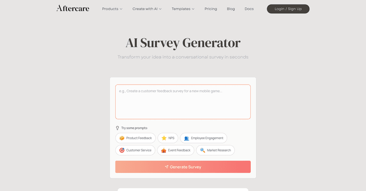 Aftercare AI Survey Generator featured image Aftercare AI Survey Generator featured image