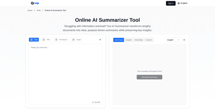 Grasp AI Summarizer Tool featured image Grasp AI Summarizer Tool featured image
