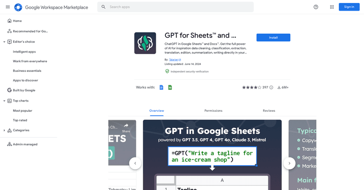 GPT for Sheets and Docs featured image GPT for Sheets and Docs featured image