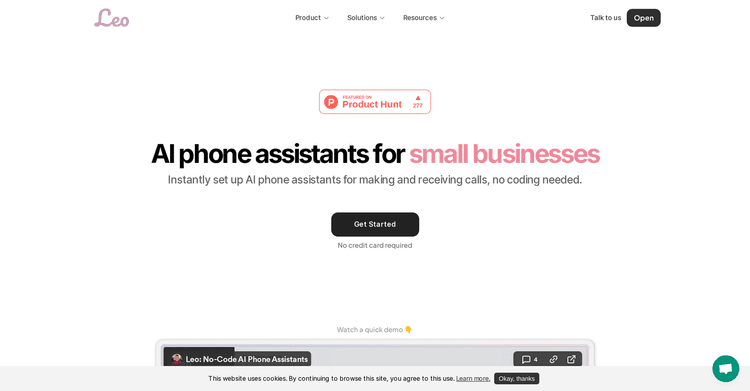 Leo: AI Phone Assistants for Small Businesses featured image Leo: AI Phone Assistants for Small Businesses featured image