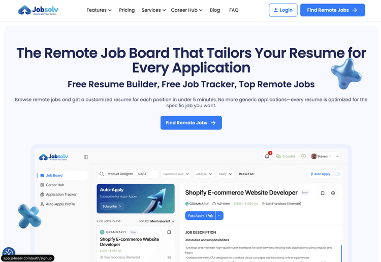 Jobsolv: Remote Job Board + AI Resume Tailoring featured image Jobsolv: Remote Job Board + AI Resume Tailoring featured image