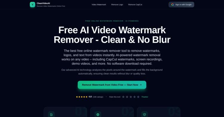 CleanVideoAI Watermark Removal featured image CleanVideoAI Watermark Removal featured image