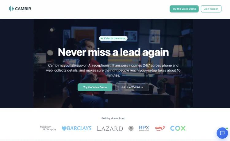 Cambir: Voice AI + Chat for High-Value Leads featured image Cambir: Voice AI + Chat for High-Value Leads featured image