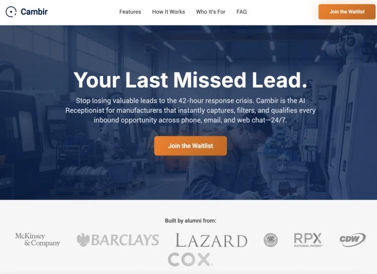 Cambir: AI Receptionist for Manufacturers featured image Cambir: AI Receptionist for Manufacturers featured image