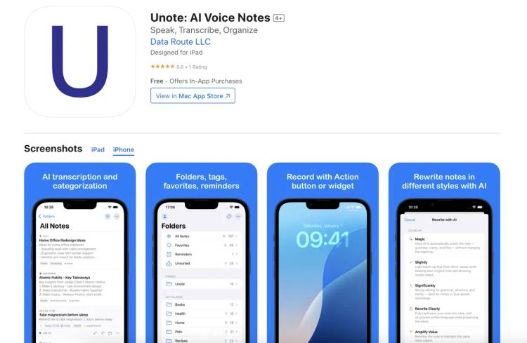 Unote: AI Voice Notes featured image Unote: AI Voice Notes featured image